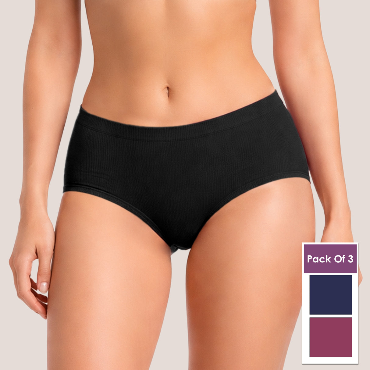 Women’s Solid Rib Hipster Panty | Soft Stretch Lycra Blend Comfort pack of 3 PQ5034