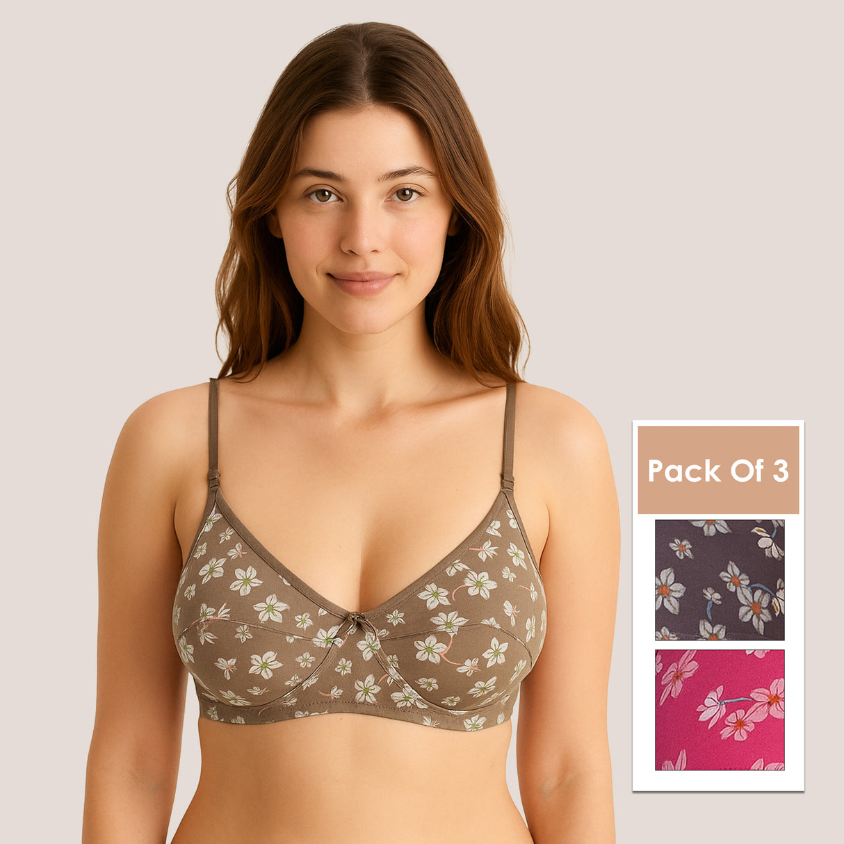 Stylish Printed Seam Bra for Women Soft Support & Everyday Comfort BQ2189 Pack of 3