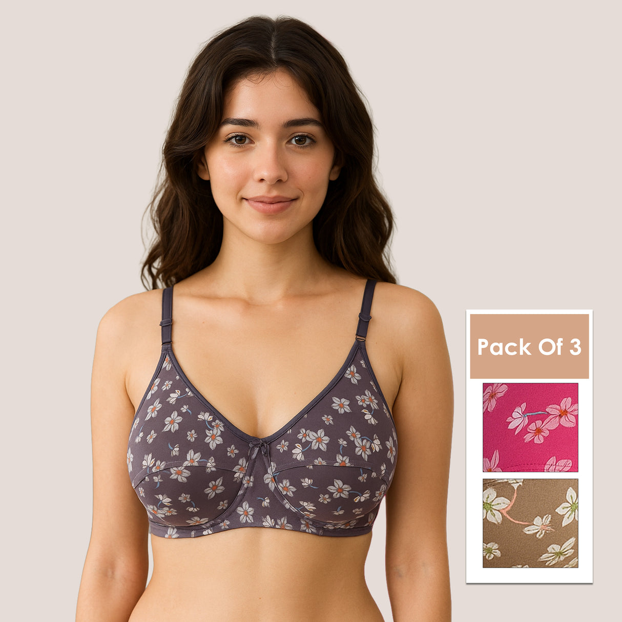 Stylish Printed Seam Bra for Women Soft Support & Everyday Comfort BQ2186 3PC