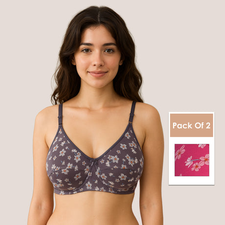 Stylish Printed Seam Bra for Women Soft Support & Everyday Comfort BQ2186 Pack of 2