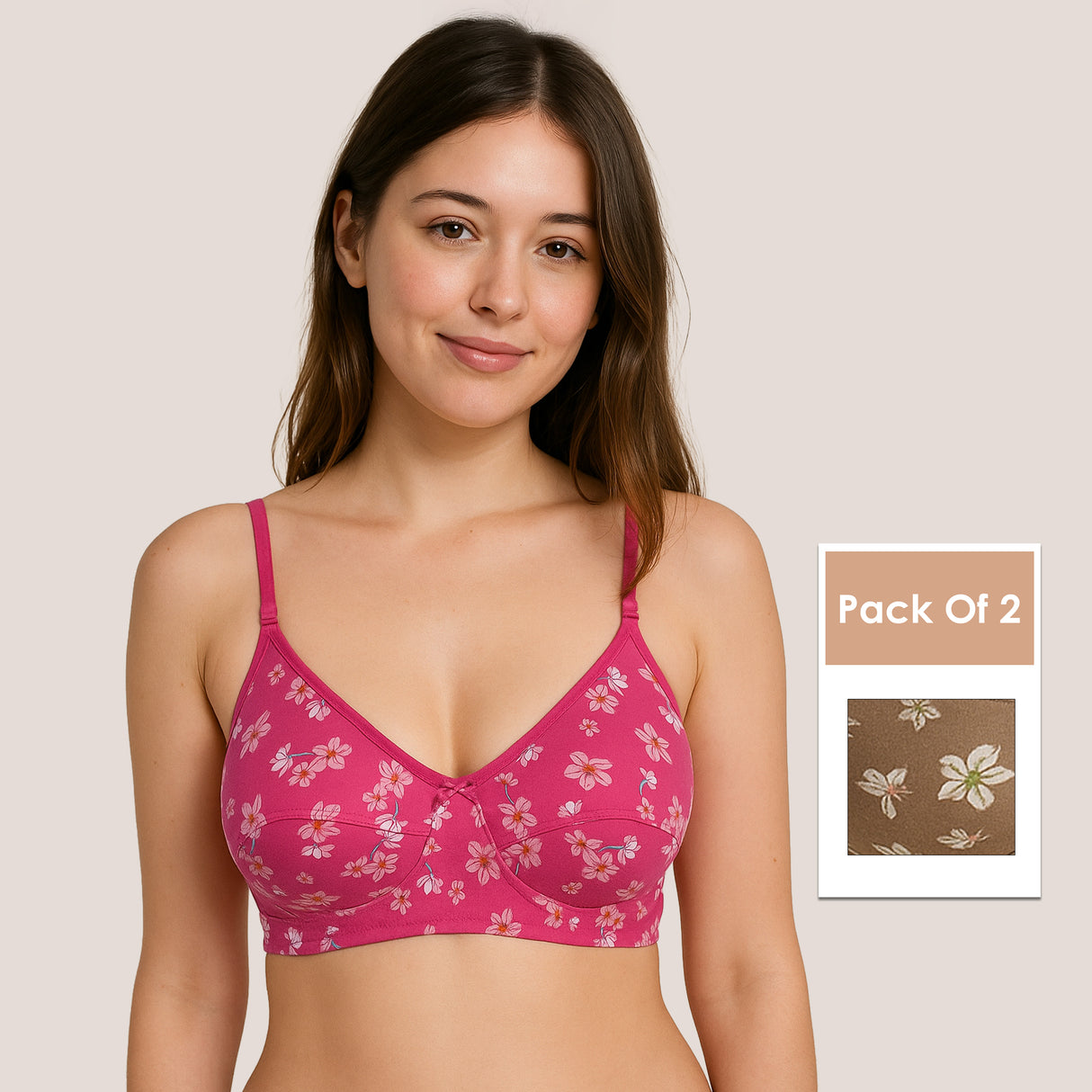 Stylish Printed Seam Bra for Women Soft Support & Everyday Comfort BQ2186 Pack of 2