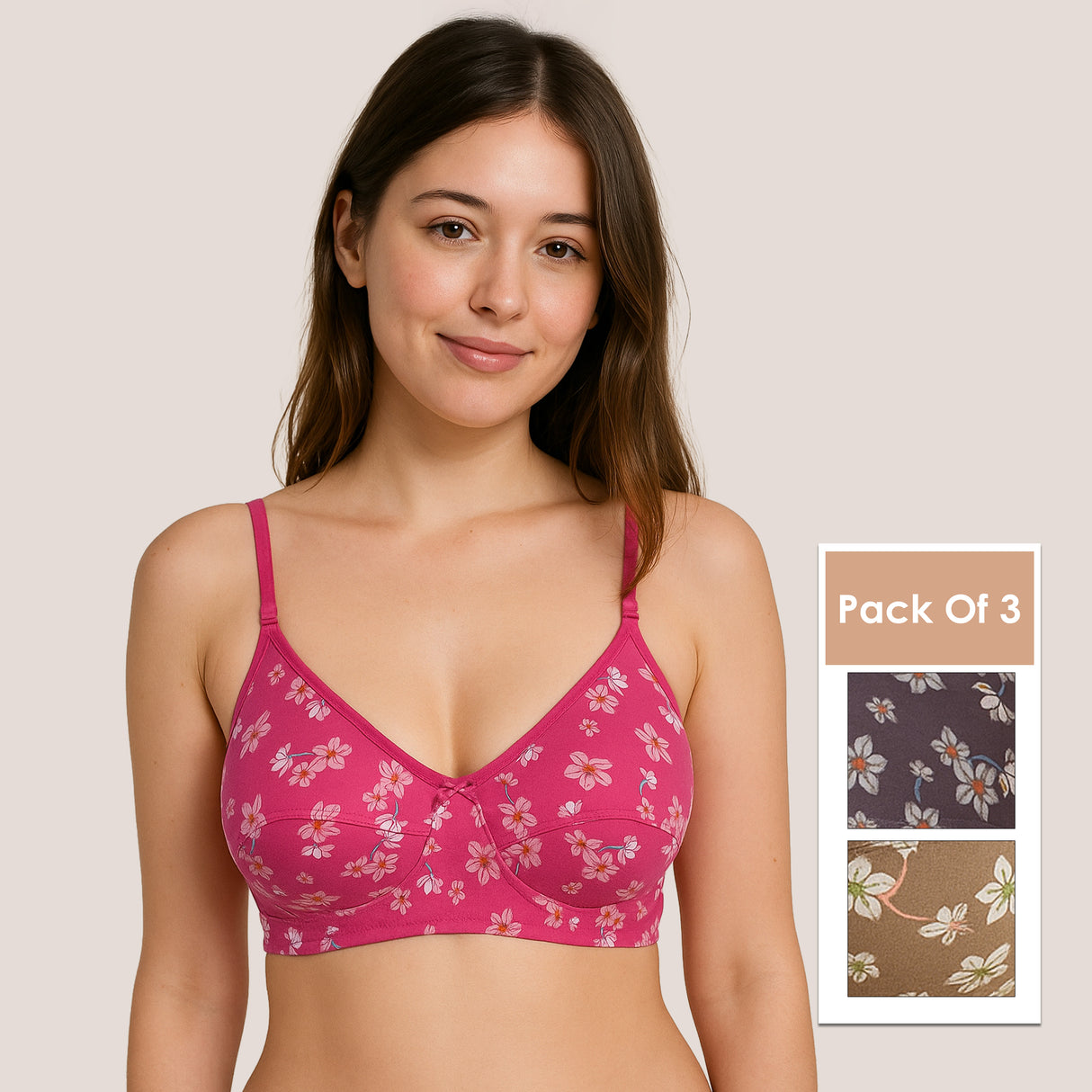 Stylish Printed Seam Bra for Women Soft Support & Everyday Comfort BQ2186 3 PC