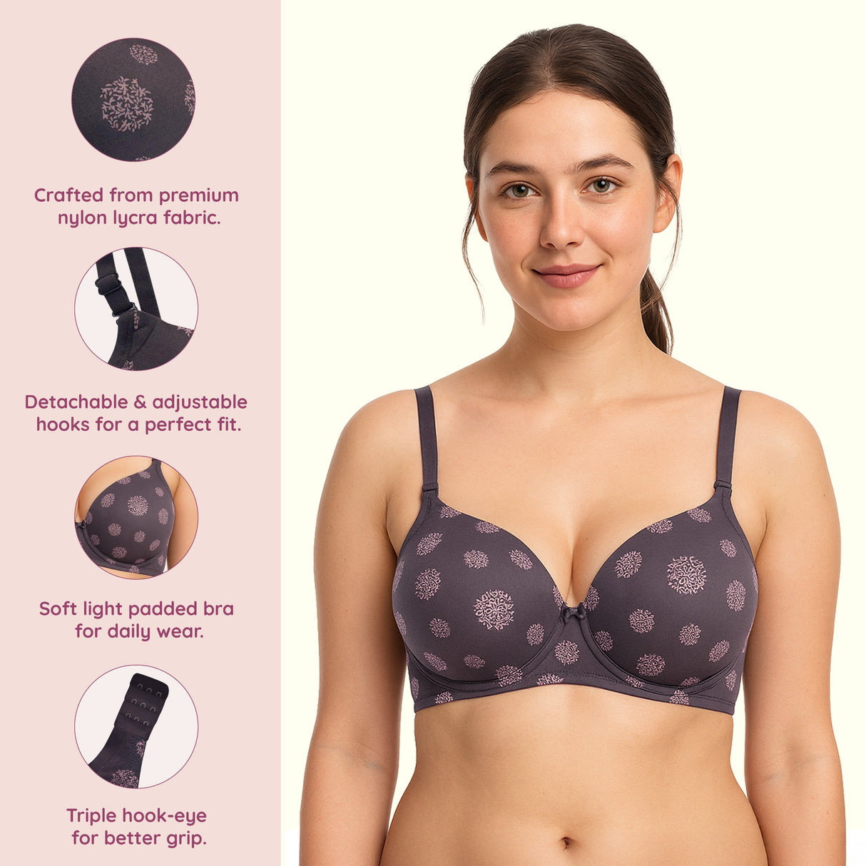 Detachable Strap Padded Bra for Versatile Styling & All-Day Comfort NQ4009
